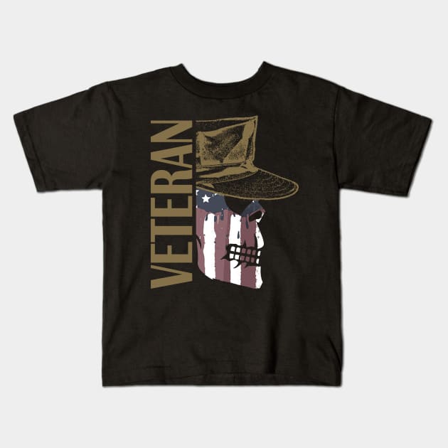 Military Painted American Flag Skull Veteran Kids T-Shirt by Sneek661